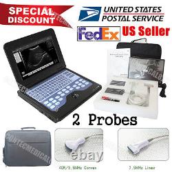 USA, Laptop Ultrasound Scanner Machine with 3.5Mhz Convex+7.5Mhz Linear Probes, CE